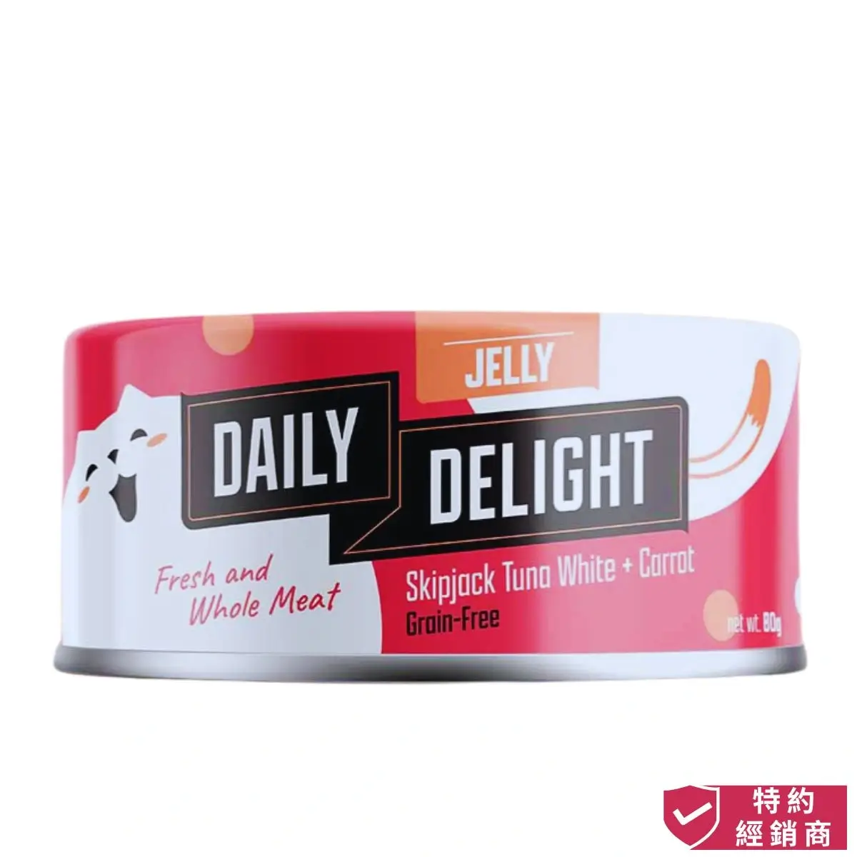 Photo of honey pet shop daily delight jelly cat wet food skipjack tuna white carrot.The photo cotains authorized dealer icon.