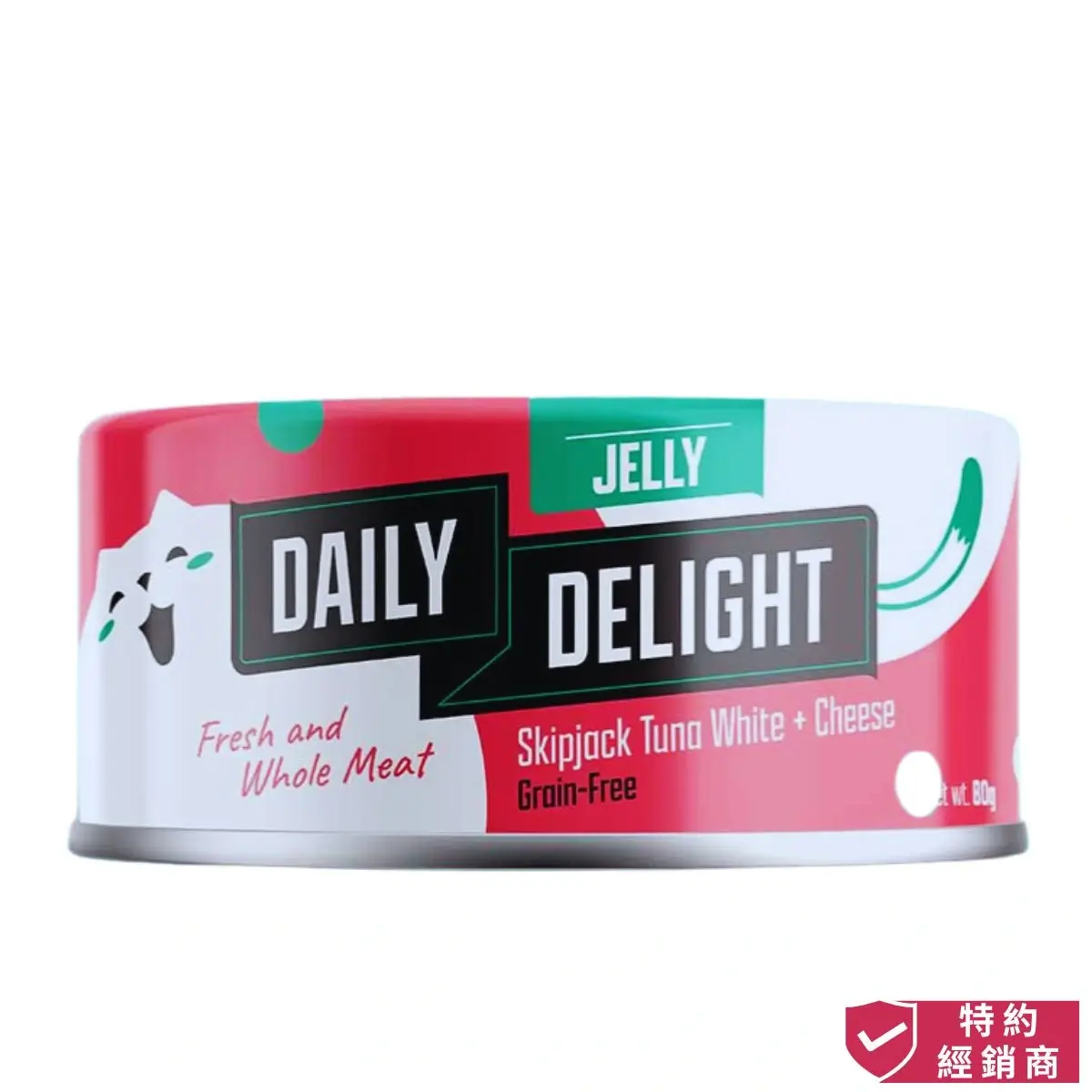 Photo of honey pet shop daily delight jelly cat wet food skipjack tuna white cheese.The photo cotains authorized dealer icon.