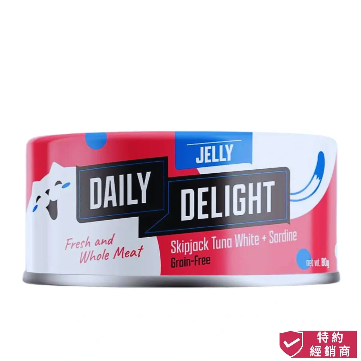 Photo of honey pet shop daily delight jelly cat wet food skipjack tuna white sardine.The photo cotains authorized dealer icon.