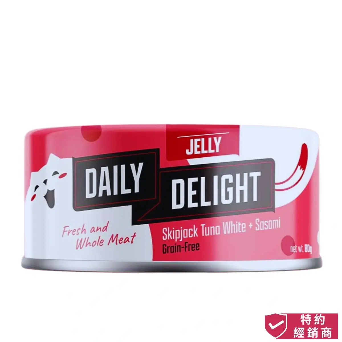 Photo of honey pet shop daily delight jelly cat wet food skipjack tuna white sasami.The photo cotains authorized dealer icon.